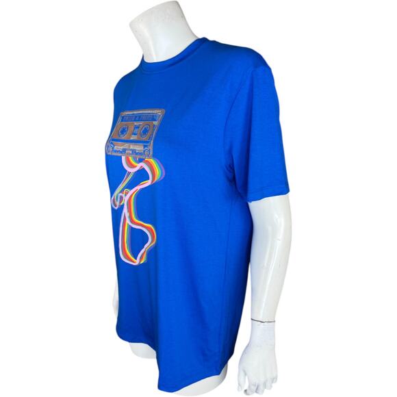 Curations Ty Mayberry Graphic Tee Small Blue Retro Cassette LGBTQ Pride NWT - Picture 10 of 14